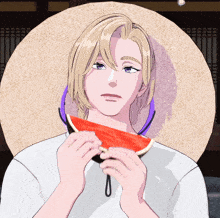 a cartoon drawing of a man eating a watermelon