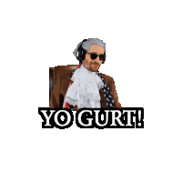 a sticker of a man in a suit pointing at the word gurt yo
