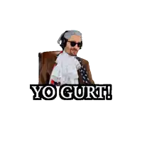a sticker of a man in a suit pointing at the word gurt yo