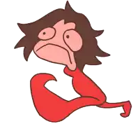 a cartoon drawing of a person with a very long red body