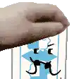 a hand is reaching out towards a carton of milk with a face on it .