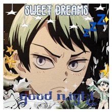 a picture of a boy with the words sweet dreams good night