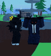 a person in a suit and tie standing next to another person