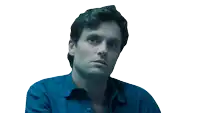 a close up of a man 's face with a serious look on his face