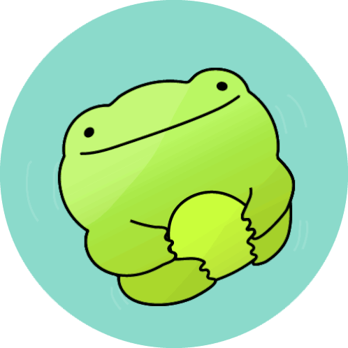 a green frog sitting in a blue circle