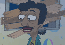 a cartoon of a man with a mickey mouse t-shirt on