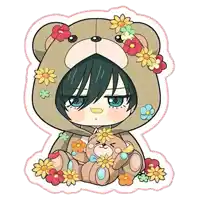 a drawing of a boy wearing a teddy bear costume