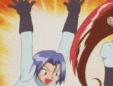 jessie from pokemon is standing next to a boy