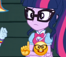 twilight sparkle from my little pony is wearing glasses and holding an emoji