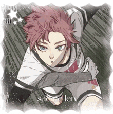 a drawing of a boy with red hair and the name sacde len