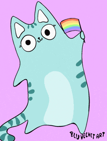 Blucat Pride Cat Waving Pride Flag GIF