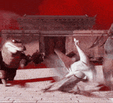 a cartoon scene with a dragon and a bird