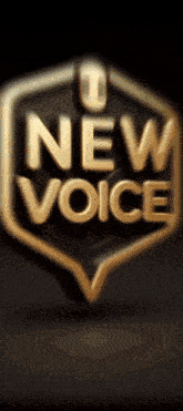 a logo for new voice is displayed on a black background
