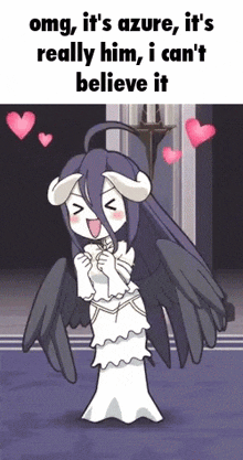 a cartoon of a girl with horns and wings with the words omg it 's azure