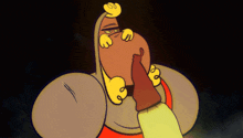 a cartoon drawing of a man with a yellow headband on