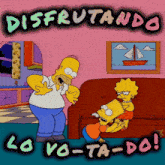 a cartoon of homer simpson and lisa simpson says disfrutando lo vo-ta-do!