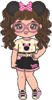 a cartoon drawing of a girl wearing a minnie mouse outfit