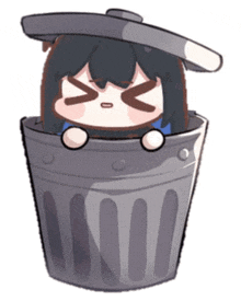 a cartoon character is sticking his head out of a trash can