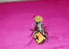 a cartoon character is flying through the air