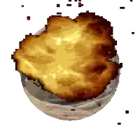 a pixel art drawing of a piece of bread in a bowl