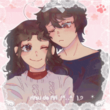 a drawing of a boy and a girl with the name ritsu de rii written on the bottom