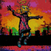 a colorful painting of a robot with headphones on his head