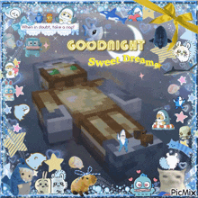 a goodnight sweet dreams greeting card with a picture of a bed