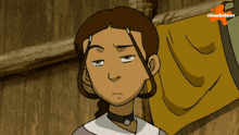 a nickelodeon cartoon of a girl with a yellow cloth behind her