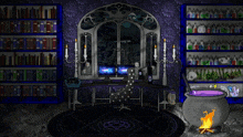 a cauldron with purple liquid in it sits in front of a computer desk