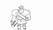 a black and white drawing of a man standing next to a bat .