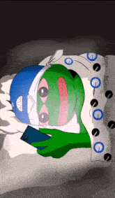 a cartoon of a frog laying on a bed with the word base on the bottom