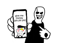 a cartoon character is holding a cell phone with a picture of a person on it .