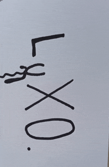 a white piece of paper with the letters l x o written on it