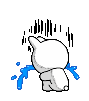a cartoon bunny is crying with blue tears coming out of its eyes