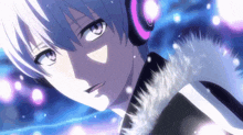 a close up of a anime character with headphones on