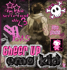 a picture of a man with the words cheer up emo kid on the bottom