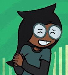 a cartoon of a girl wearing glasses and a black hood