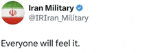 a tweet from the iran military with a flag and the caption everyone will feel it