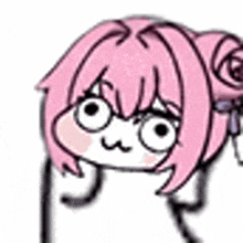 a cartoon drawing of a girl with pink hair and a ponytail .