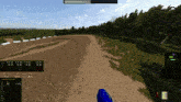 a computer screen shows a dirt track with a few trees and a few numbers on it