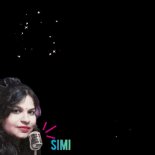 a woman stands in front of a microphone with the words wow kya bat hai super singing wow