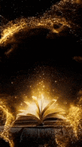a book is open to a page that is surrounded by fire .