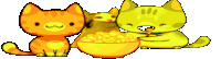 two cats are sitting next to a bowl of food