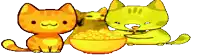 two cats are sitting next to a bowl of food