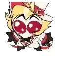 a cartoon character with big red eyes is wearing a hat and bow tie .