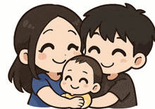 a cartoon of a man and woman hugging a child