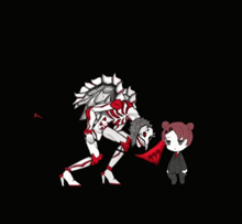 a drawing of a monster and a teddy bear with a cross on it