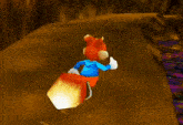 a cartoon character is carrying a box on his back in a video game