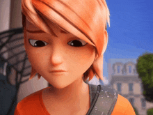 a close up of a cartoon character with red hair and freckles
