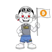 a cartoon character wearing a shirt that says ' zhou ' on it